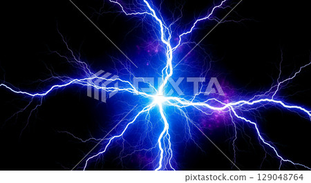 Blue and purple lightning flash on black background, abstract electric bolt overlay with colorful thunder strike for creative design and visual effects Blue and purple lightning flash on black background, abstract electric bolt overlay with colorful thunder strike for creative design and visual effects 129048764
