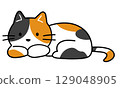 Illustration of a sitting calico cat 129048905