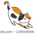 Illustration of a calico cat stretching 129048906