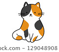 Illustration of a sitting calico cat 129048908