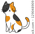 Illustration of a sitting calico cat 129048909