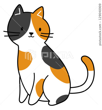 Illustration of a sitting calico cat 129048909