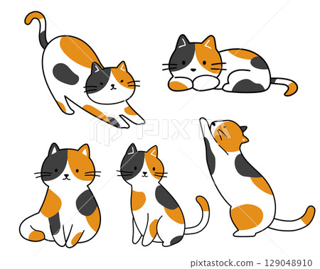 Calico cat pose set illustration Calico cat pose set illustration 129048910