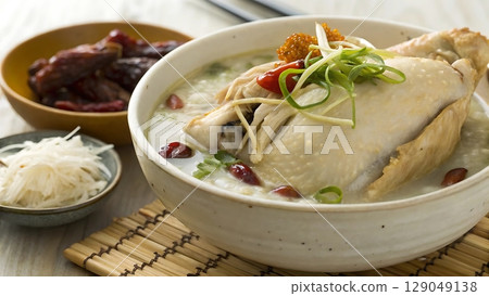 Detailed Samgyetang Shot Highlighting Tender Chicken Skin Detailed Samgyetang Shot Highlighting Tender Chicken Skin 129049138