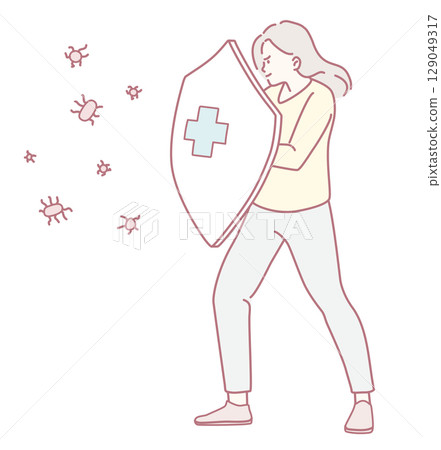 A woman actively protects herself from germs and illnesses, enhancing her health practices 129049317