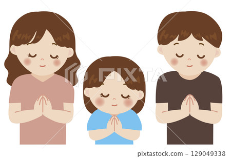 一家人手牽手的可愛插圖 129049338