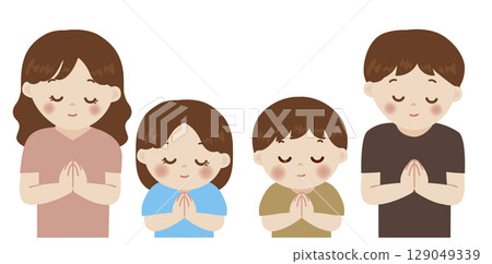 一家人一起禱告的可愛插圖 129049339