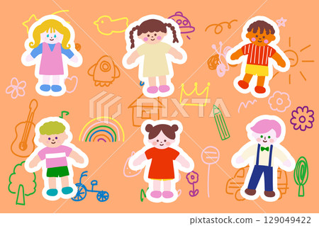 來自世界各地的兒童的可愛手繪插畫集 129049422