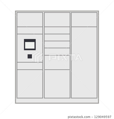 Illustration of delivery boxes in apartment buildings, delivery lockers, and delivery box usage scenes 129049597