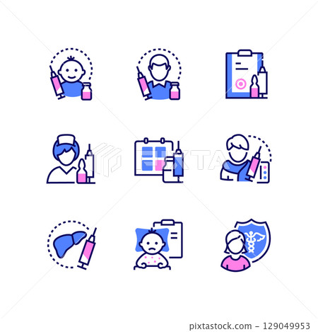Vaccination - set of line design style icons Vaccination - set of line design style icons 129049953