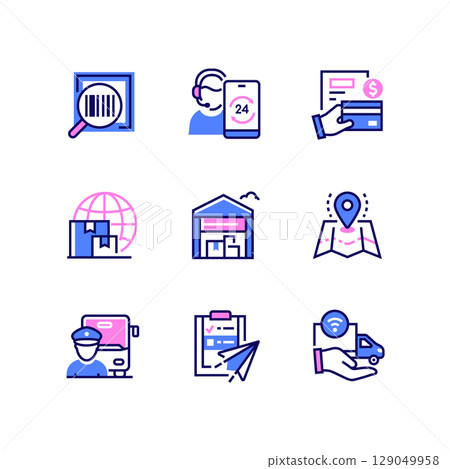 Logistics - colorful line design style icons set Logistics - colorful line design style icons set 129049958