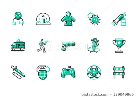 Zombie apocalypse - set of line design style icons 129049966