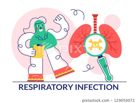 Vector Illustration of Respiratory Infection and Inflammation in the Lungs Caused by Virus Cells in a Healthcare and Medical Concept Background Vector Illustration of Respiratory Infection and Inflammation in the Lungs Caused by Virus Cells in a Healthcare and Medical Concept Background 129050072