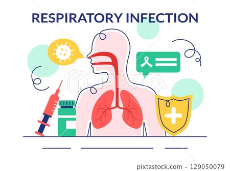 Vector Illustration of Respiratory Infection and Inflammation in the Lungs Caused by Virus Cells in a Healthcare and Medical Concept Background Vector Illustration of Respiratory Infection and Inflammation in the Lungs Caused by Virus Cells in a Healthcare and Medical Concept Background 129050079