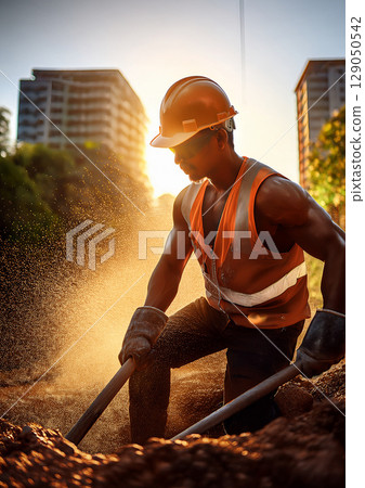 "Workers" at construction sites who work hard and sweat doing heavy labor "Workers" at construction sites who work hard and sweat doing heavy labor 129050542