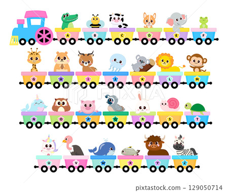 Cute learning ABC alphabet train with animals Cute learning ABC alphabet train with animals 129050714