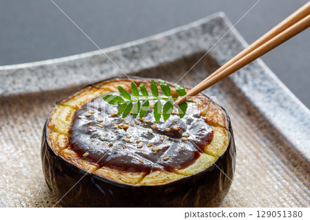 Eggplant with miso sauce and kinome leaf buds 129051380