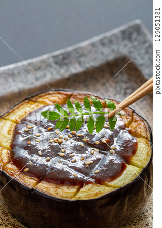 Eggplant with miso sauce and kinome leaf buds 129051381