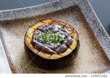 Eggplant with miso sauce and kinome leaf buds 129051382