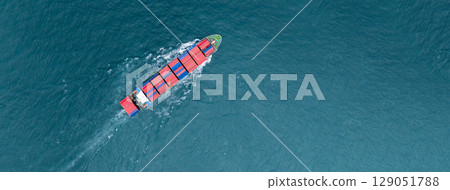 Aerial view container ship logistic container cargo, Global business container cargo freight shipping commercial trade logistic transportation international container, Container cargo freight ship. 129051788