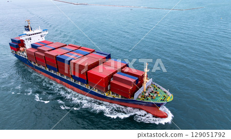Aerial view container ship logistic container cargo, Global business container cargo freight shipping commercial trade logistic transportation international container, Container cargo freight ship. 129051792