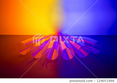 abstract still life with transparent figures on color 129051898