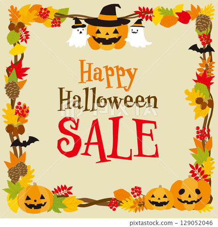 Cute Halloween hand-drawn square frame with text Cute Halloween hand-drawn square frame with text 129052046