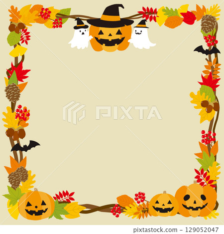 Cute Halloween hand-drawn frame, square, no text 129052047