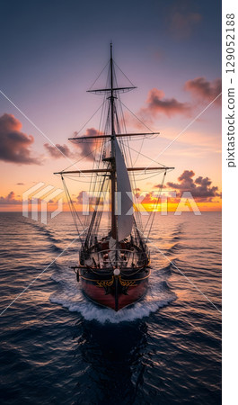 Sailing ship dyed in the setting sun Sailing ship dyed in the setting sun 129052188