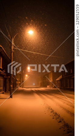 A snowstorm illuminated by streetlights 129052559