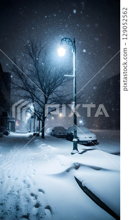 A snowstorm illuminated by streetlights 129052562