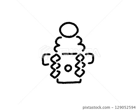Hand-drawn, cute, monochrome line drawing of Kagami mochi (rice cake) - 2026 New Year's material Hand-drawn, cute, monochrome line drawing of Kagami mochi (rice cake) - 2026 New Year's material 129052594