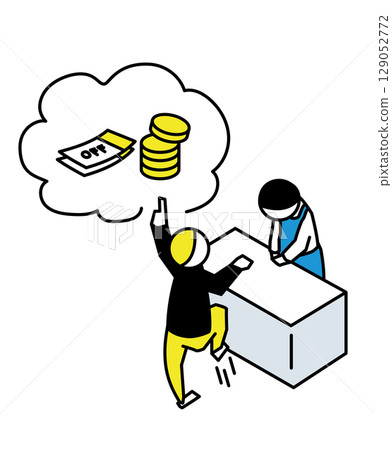 Illustration of a store clerk dealing with someone making excessive demands 129052772