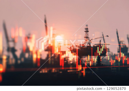 Double exposure image of the global oil industry 129052870