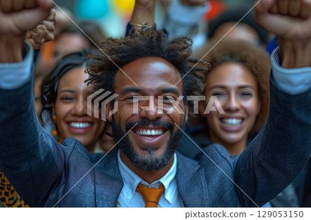 Diverse Business Team Celebrating Success with Joyful Smiles 129053150