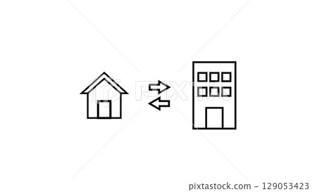 A simple icon set showing commuting between home and office and teleworking 129053423