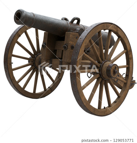 Vintage field cannon with wooden carriage and wheels a historical military artillery weapon 129053771