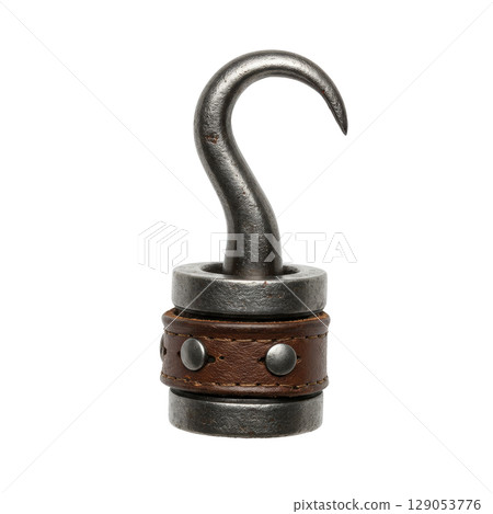 Vintage pirate hook a classic metal and leather prosthetic weapon for a costume party 129053776