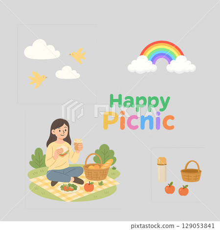 流行有趣的野餐套裝材料非常適合春夏季節 流行有趣的野餐套裝材料非常適合春夏季節 129053841