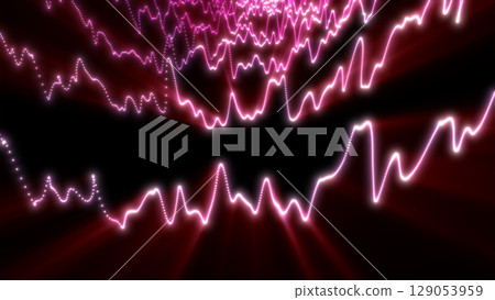 Electric pink and red waves with glowing dotted trails ripple across a black digital field, radiating pulse and contrast Electric pink and red waves with glowing dotted trails ripple across a black digital field, radiating pulse and contrast 129053959