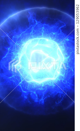 Intense glowing blue energy ring on dark background, resembling a futuristic plasma explosion or portal effect Intense glowing blue energy ring on dark background, resembling a futuristic plasma explosion or portal effect 129053962
