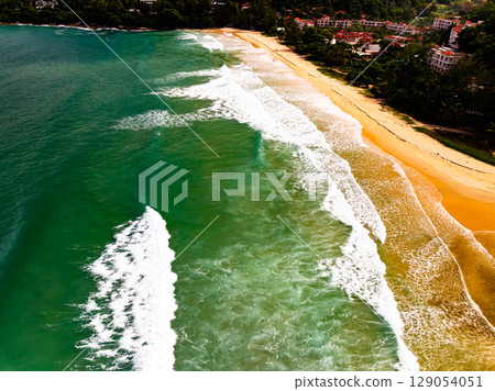 Top view Beach sand in summer season Top view Beach sand in summer season 129054051