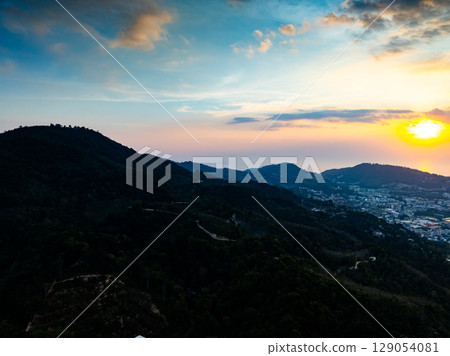 Drone view colorful clouds sunrise sky over mountains Landscape nature view Drone view colorful clouds sunrise sky over mountains Landscape nature view 129054081
