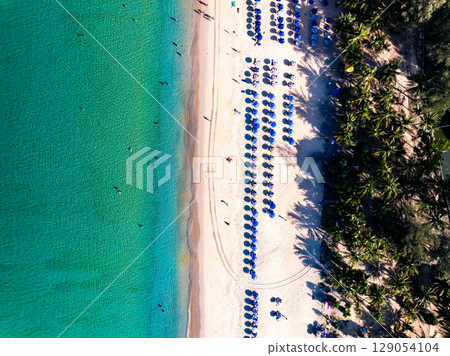 Top view Beach sand in summer season Top view Beach sand in summer season 129054104
