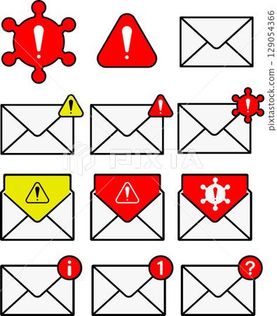 Virus email and spam warning icon set Virus email and spam warning icon set 129054366