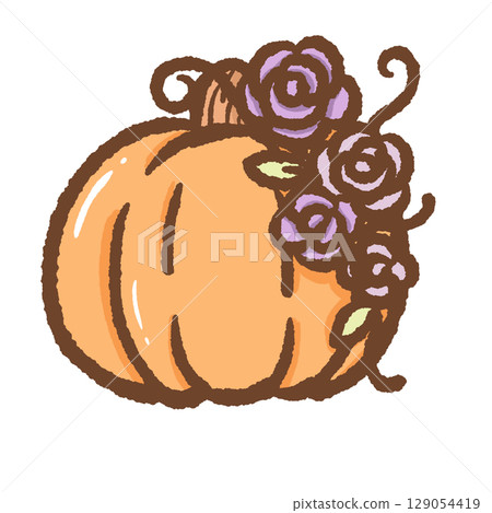 A large pumpkin adorned with intricate floral vines and leaves on top detailed autumn harvest illustration perfect for fall decorations seasonal greeting cards and nature inspired design projects 129054419