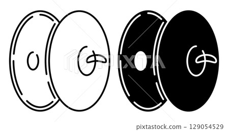 Linear icon. Copper cymbals, a musical percussion instrument. Simple black and white vector isolated on white background 129054529