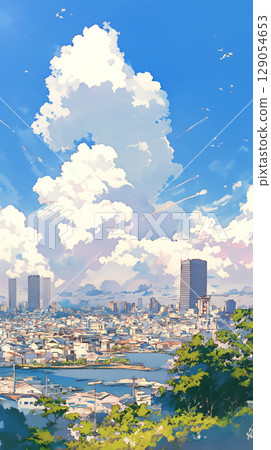 這幅插畫以精心手繪的城市全景和湛藍的天空為特色,展現了城市的寧靜與大自然的壯麗。 這幅插畫以精心手繪的城市全景和湛藍的天空為特色,展現了城市的寧靜與大自然的壯麗。 129054653