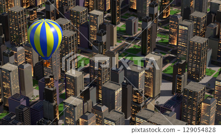 彩色熱氣球飛越城市上空的插圖 129054828
