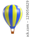 Blue and yellow striped hot air balloon illustration 129054829